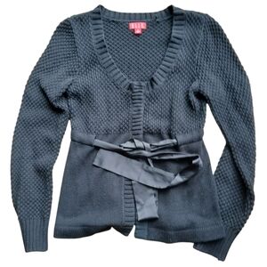 Elle Women's Size Small Charcoal Textured Cardigan with Sash